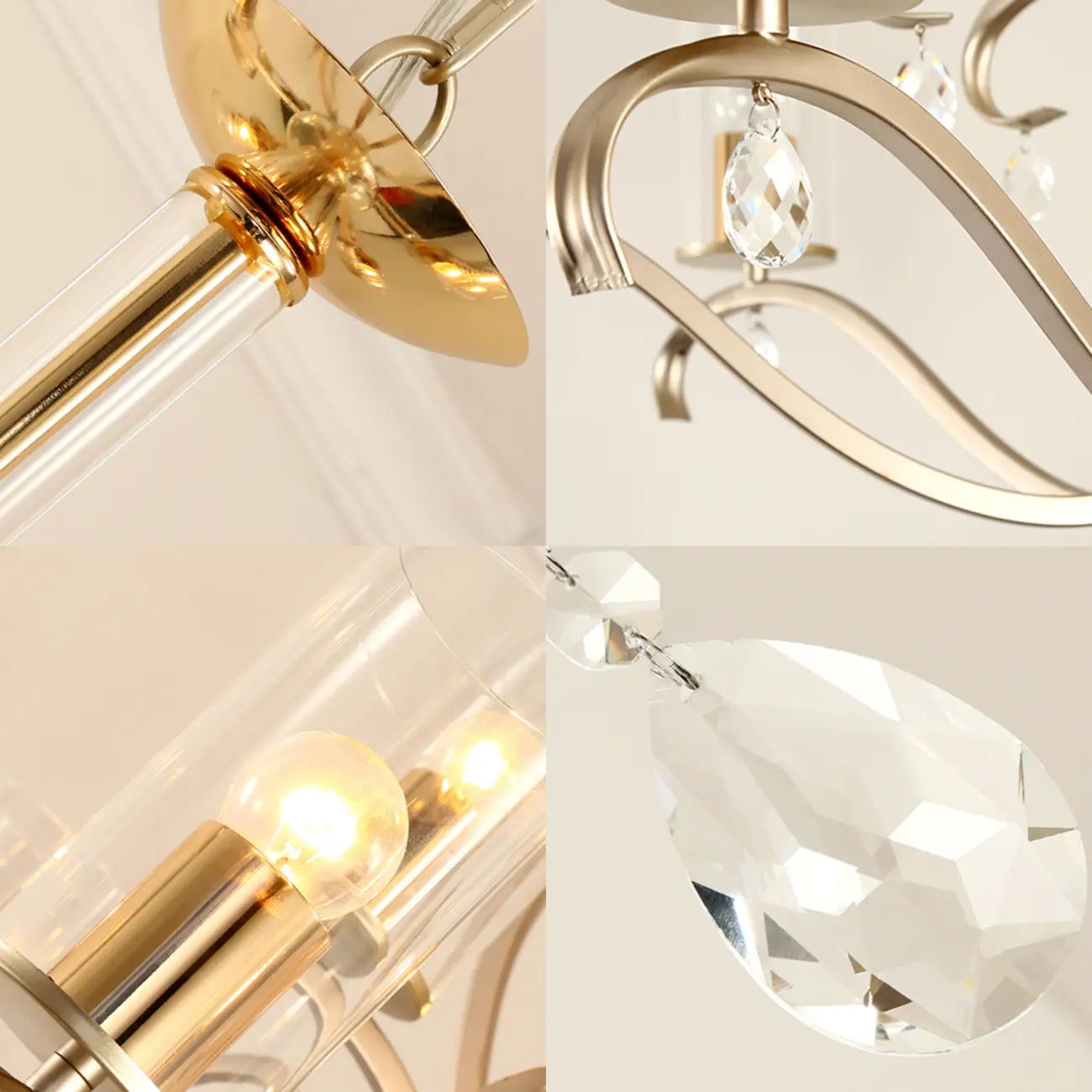 Champagne Cylinder Glass Chandelier with Crystal Pendant