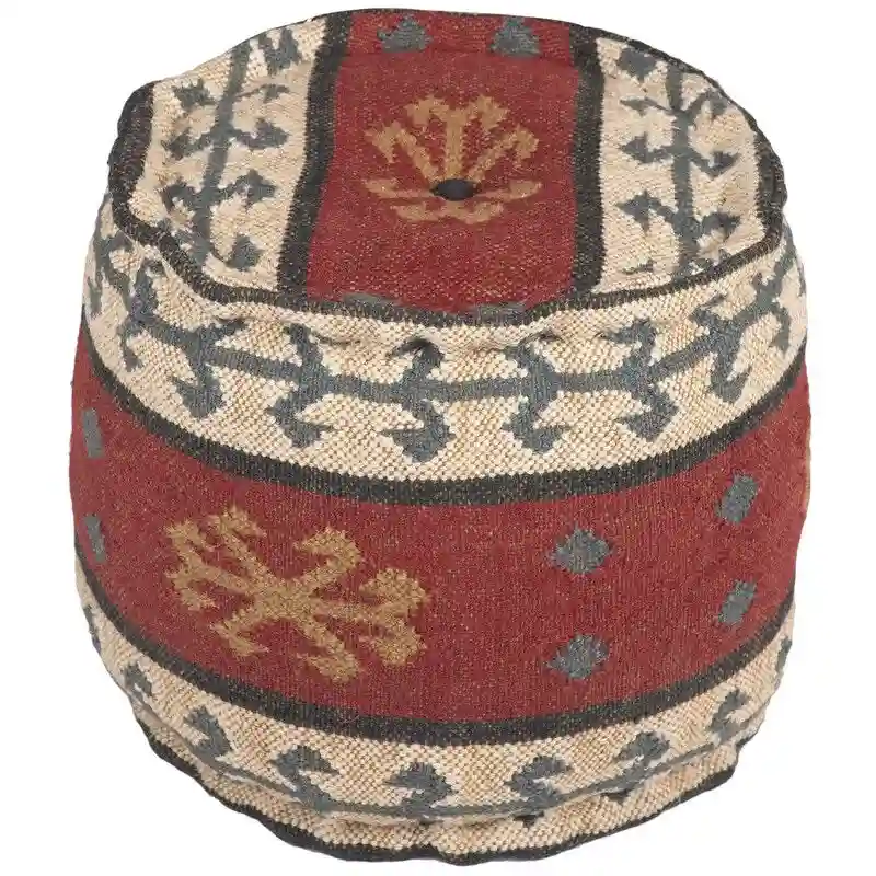 Handmade Wool and Jute Upholstered Pouf