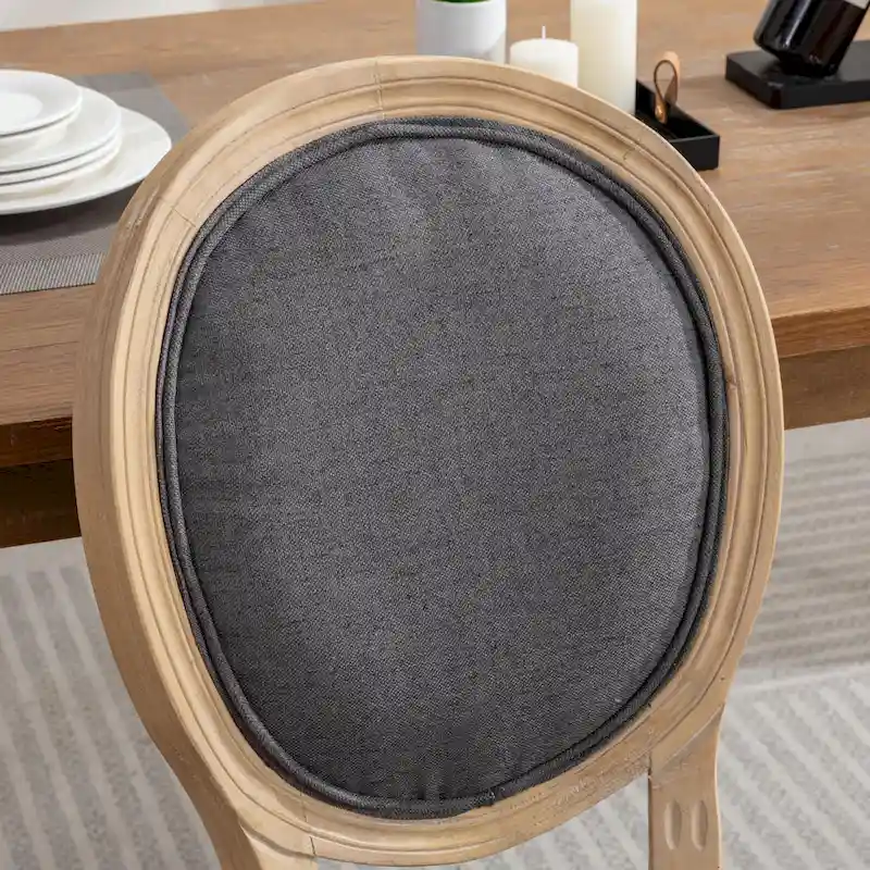Solid Wood Dining Chair with Linen Upholstery, Set of 2