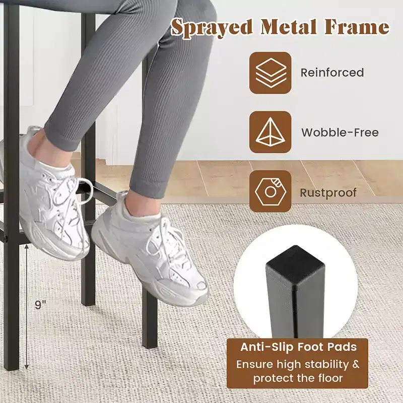 4PCS 26 Bar Stool w/ Metal Frame Footrest Backless Counter Height Stool Gray