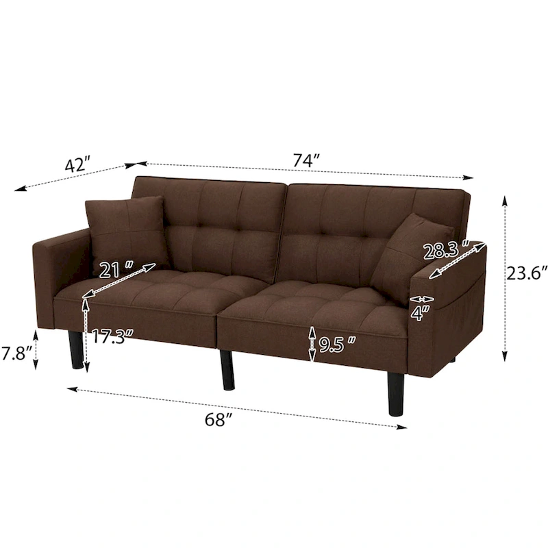 AVAWING 74 Modern Tufted Convertible Futon Sofa Bed with 2 Pillows