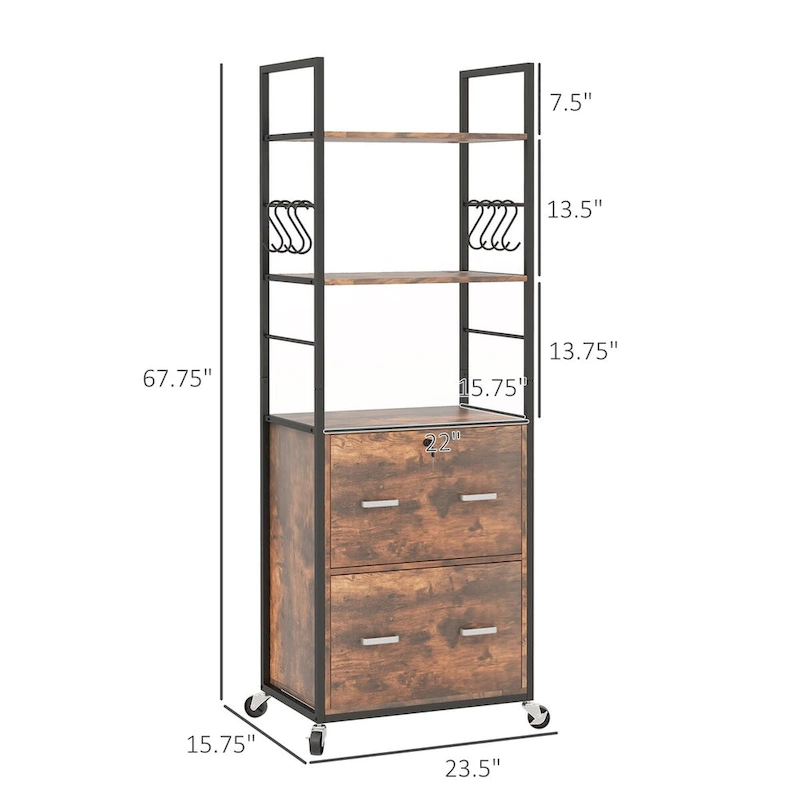2 Drawer Mobile File Cabinet with Lock & Hanging Bar, Rustic Brown