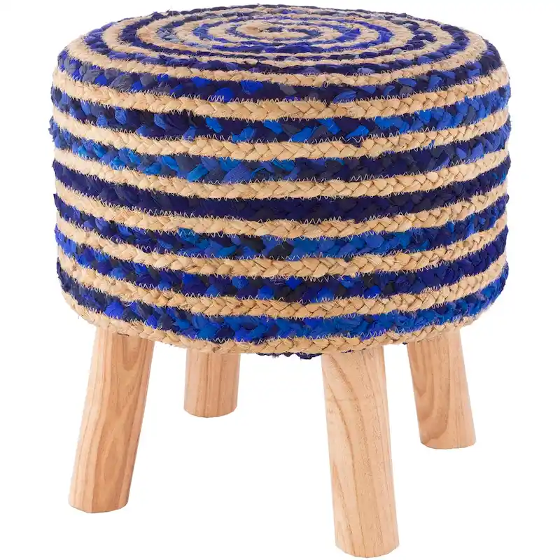 Hand Crafted Bohemian Jute and Wood Foot Stool