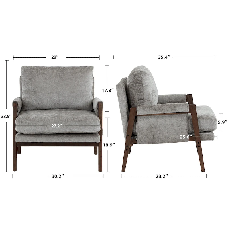 Mid-Century Modern 30  W Chenille Upholstered Accent Leisure Armchair