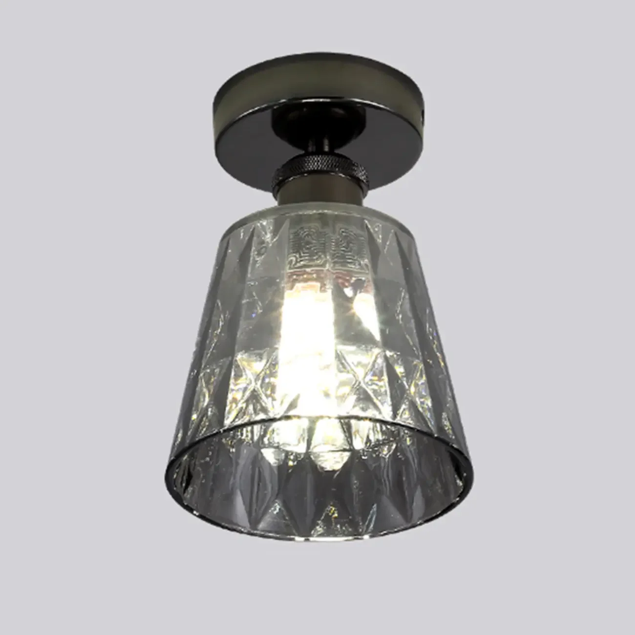 Black Conical Clear Glass Modern Semi Flush Ceiling Light