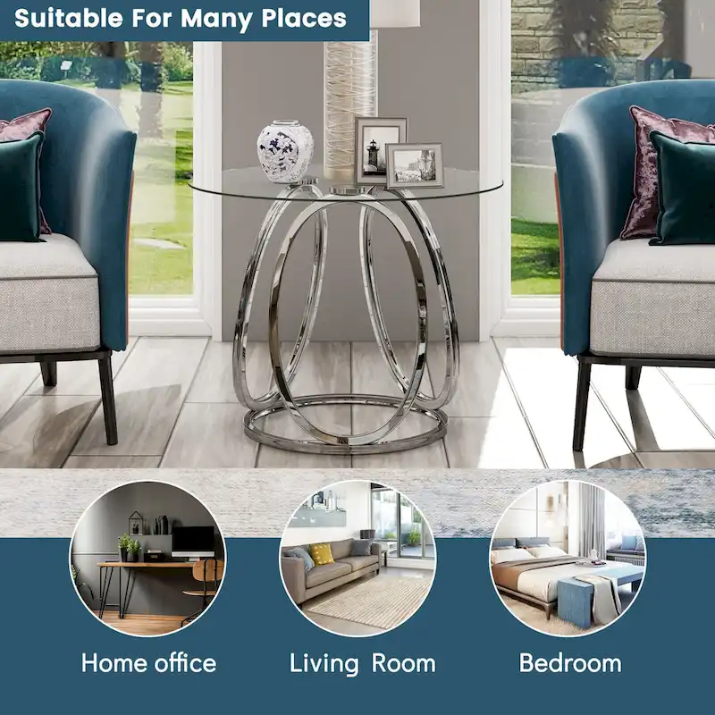 Glass Side Table with Metal Frame