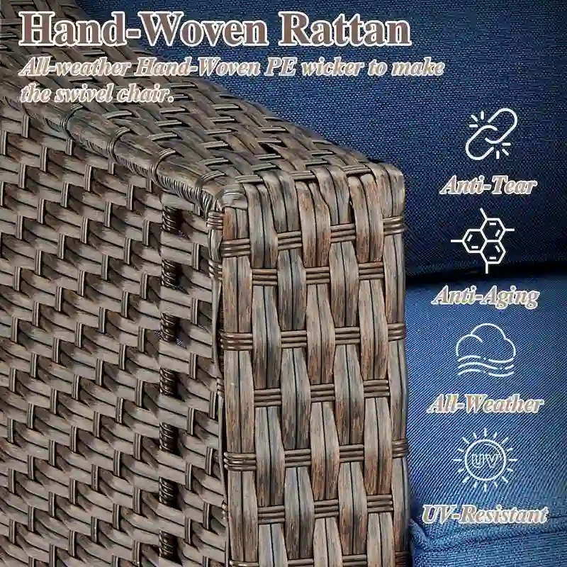 360 Rotating Wicker Patio Bistro Sets with Soft Cushion - Brown