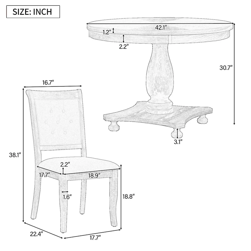 Lak Retro 5-Piece Dining Sets with Upholstered Chairs by GDFStudio