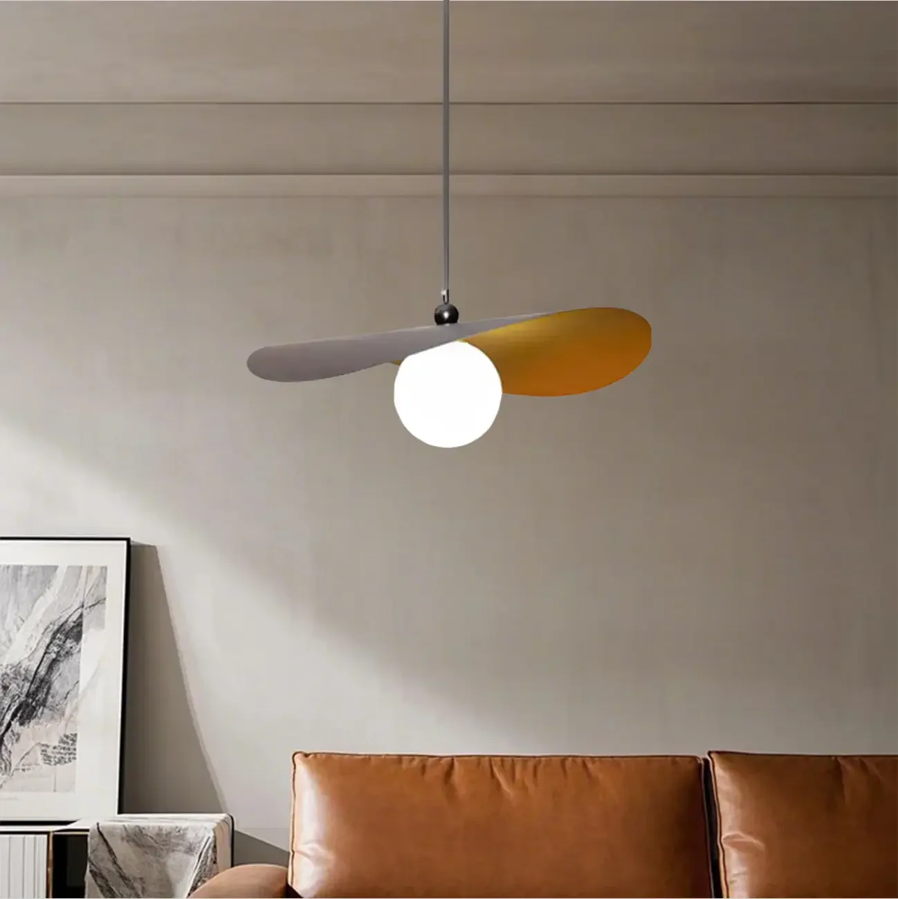 Designer White Glass Globe Pendant Light with Lotus Leaf Shade