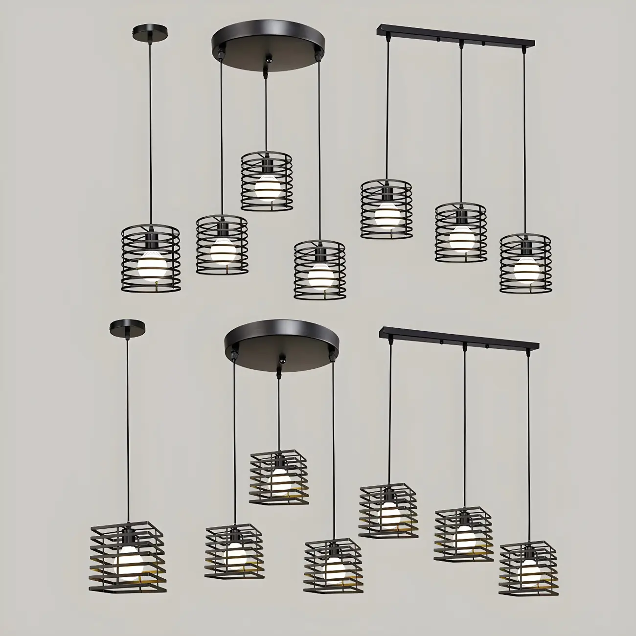 Industrial Black 3-Light Lantern Pendant Light