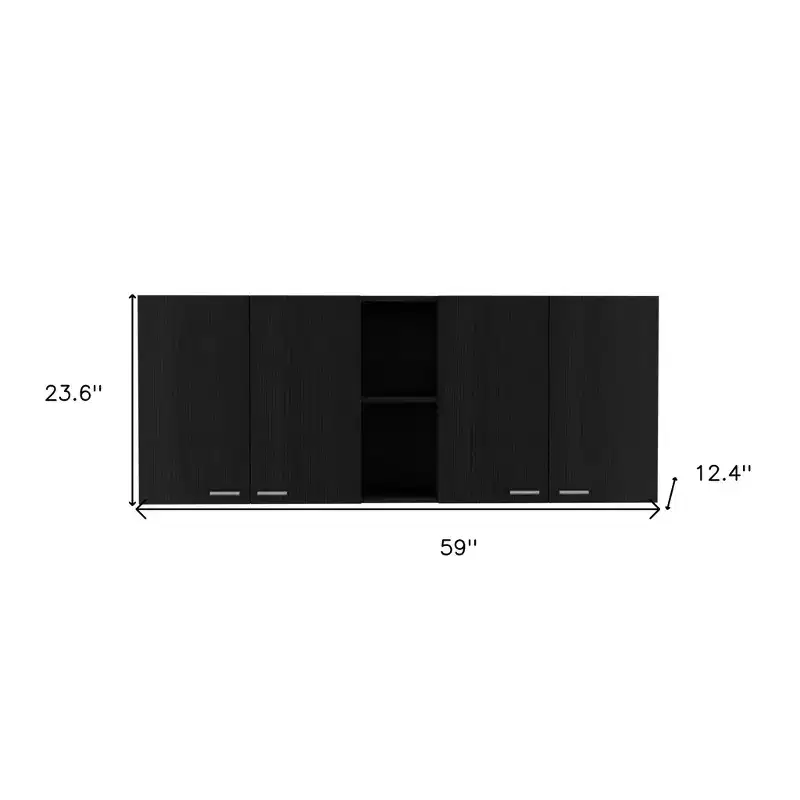 HomeRoots 59 Black Wood Wall mounted Accent Cabinet With Five Shelves