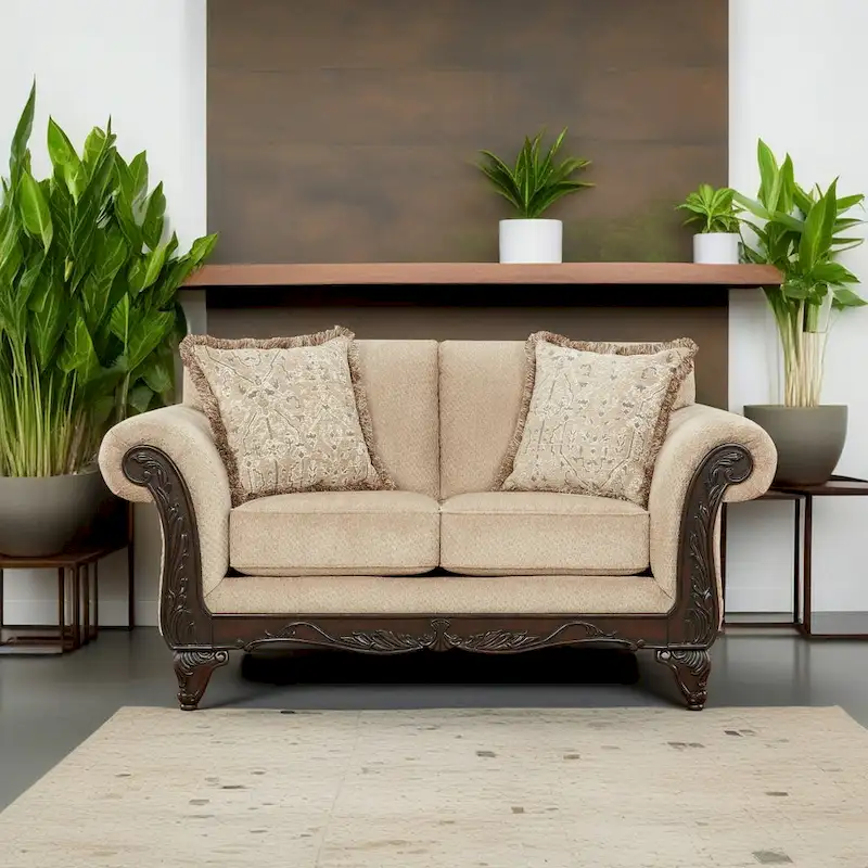 Roundhill Furniture Hernen Carved Wood Frame Loveseat