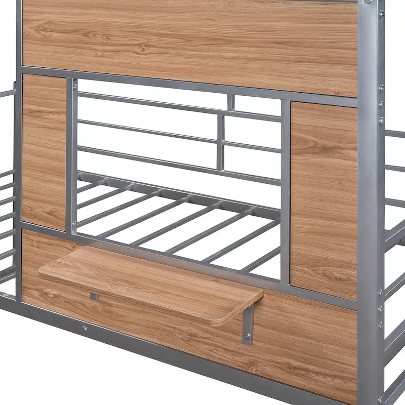 Silver Twin Metal Loft Bed with Roof, Window & Ladder