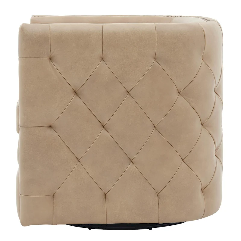 Leslie Top Grain Leather Swivel Tufted Chair