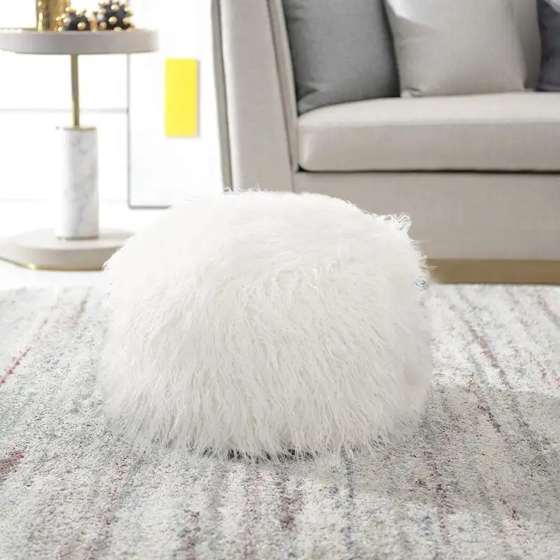 Adeco Unstuffed Ottoman Round Pouf Cushion Covers Faux Fur Foot Stool