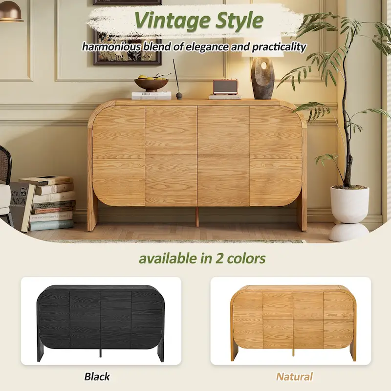 Wooden Sideboard Buffet Cabinet with Curvy Edge & Adjustable Shelves