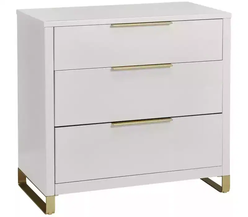 Modrn 62564562 Glam 3 Drawer Dresser, Bianca White W/Satin Brass