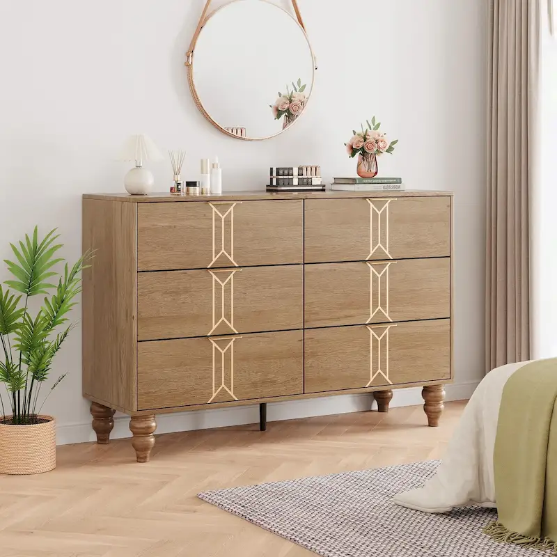 6 Drawer Dresser with Deep Drawers, Modern Wooden Chest Dresser