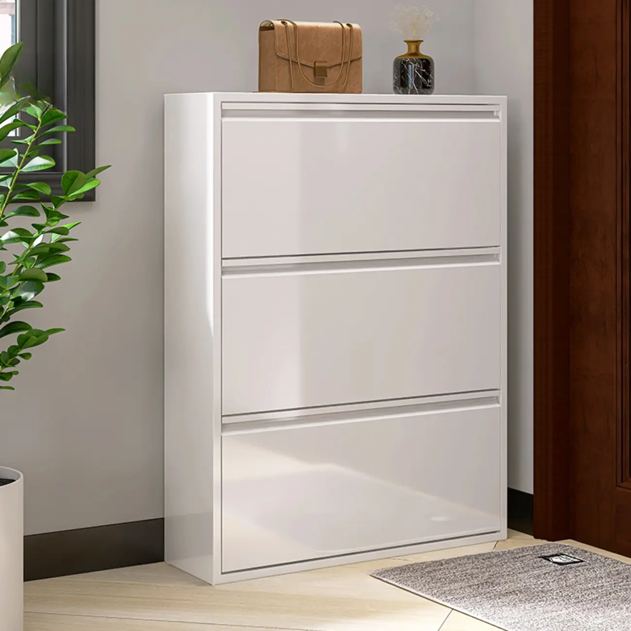 White Metal Wall-Mounted Entryway Shoe Storage Cabinet