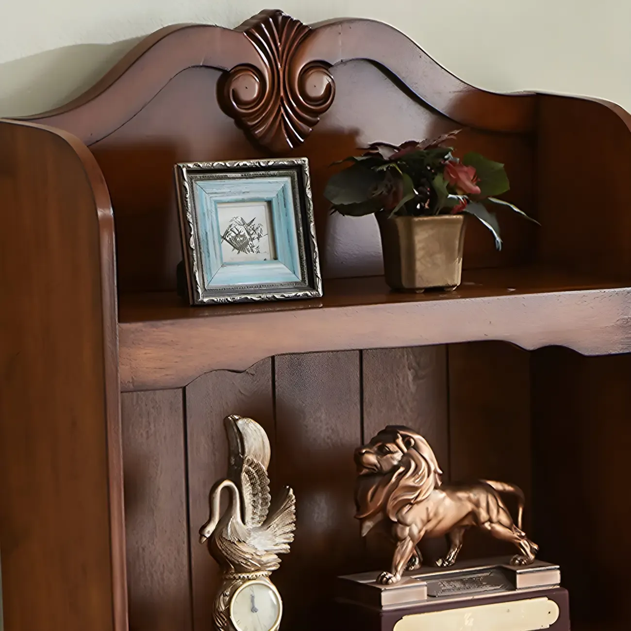 Traditional Wood 3-Shelf Brown Bookcase with Drawer