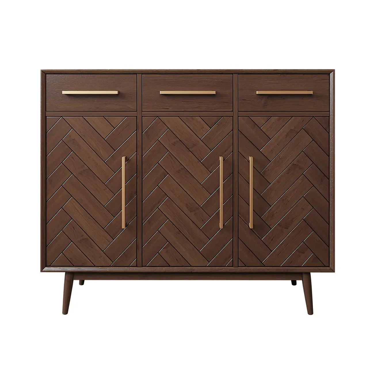 Modern Brown Solid Wood Sideboard with Drawers