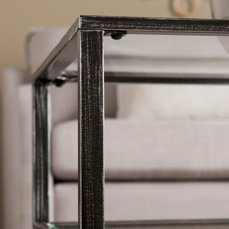 SEI Furniture Glenn Black Rectangle Metal Coffee Table with Glass Top and Bottom Shelf