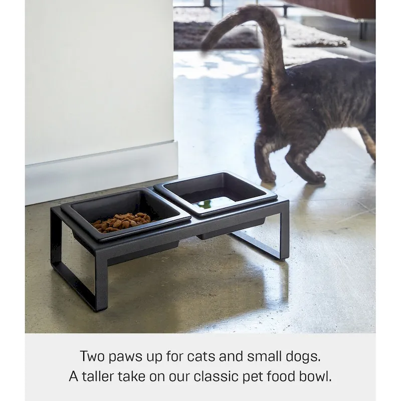 Yamazaki Home Pet Food Bowl - Two Styles, Steel and Ceramic, Tall, 1.25 cups, 300 milliliters per bowl