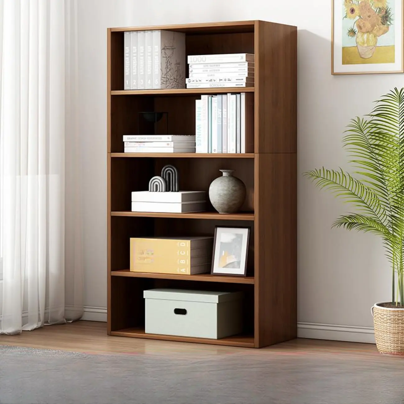 Modern Multi-Layer Brown Lumber Closed Back Bookcase