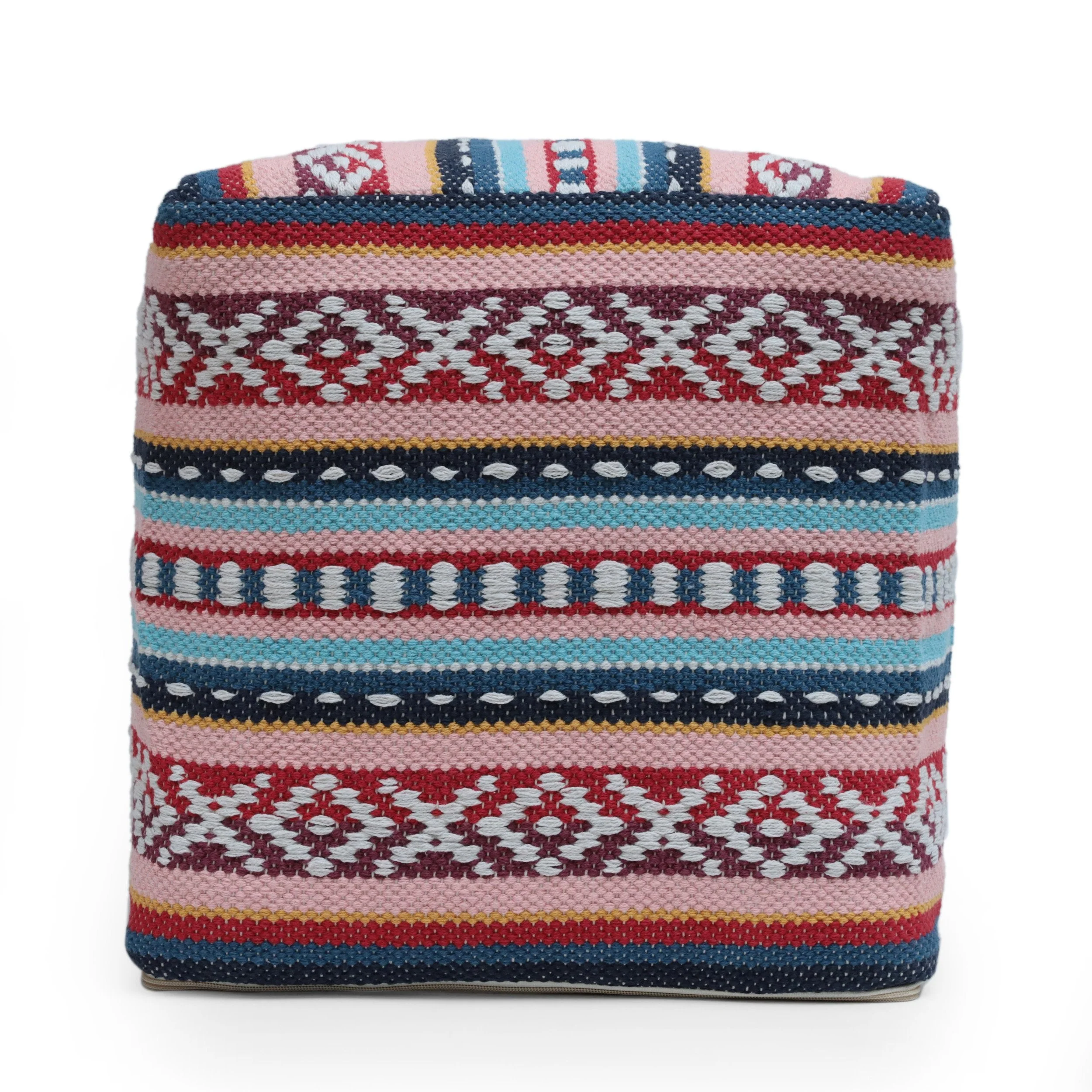 Boho Handcrafted Peruvian Print Cube Pouf - NH615413