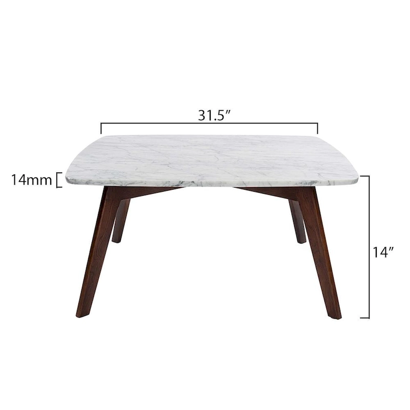 Vezzana 31 Square Italian Carrara White Marble Coffee Table with Walnut Legs