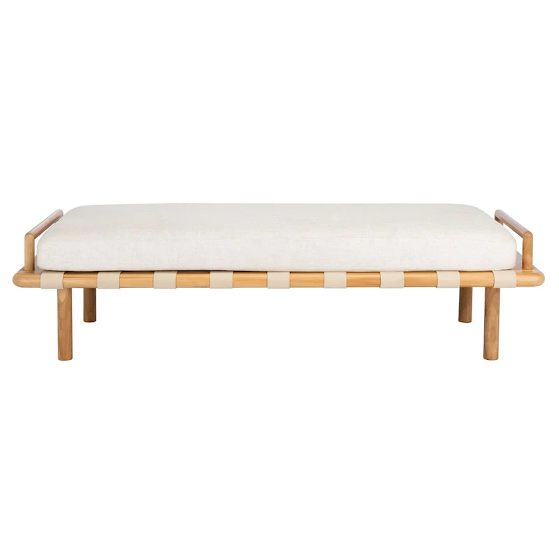 SAFAVIEH Couture Grizelda Teak Cushion Bench - 70 In W x 26 In D x 19 In H - 70Wx26Dx19H