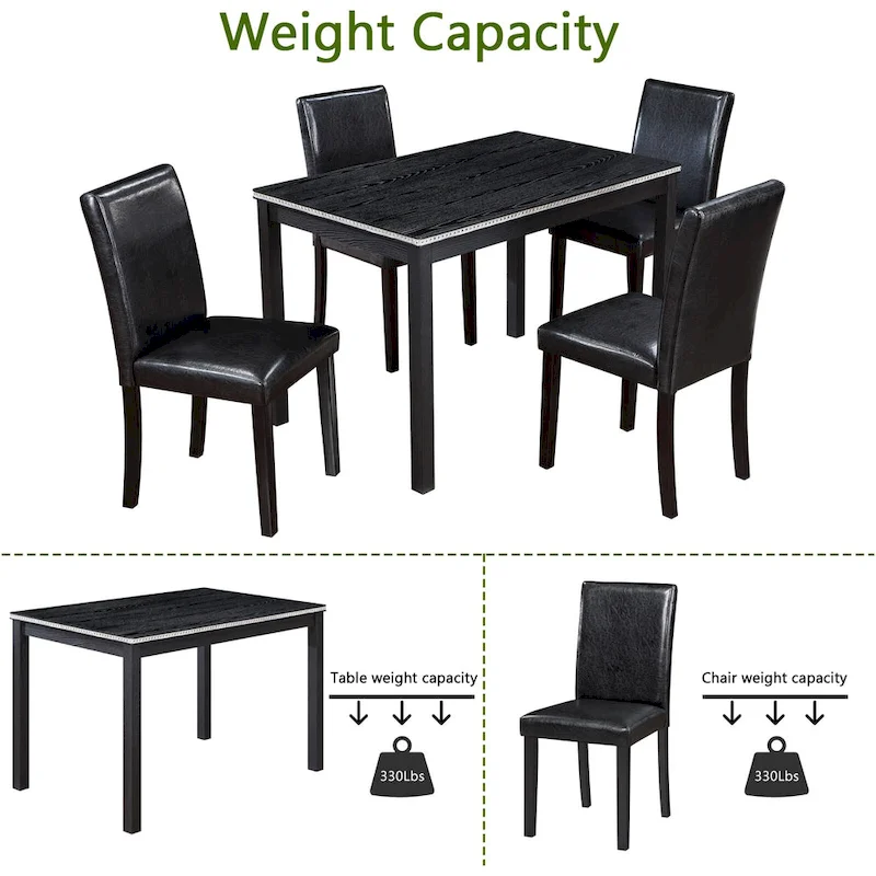 5 Piece Wooden Dining Table Set, Kitchen Table Set with a Rectangular Table and 4 Upholstered Chairs