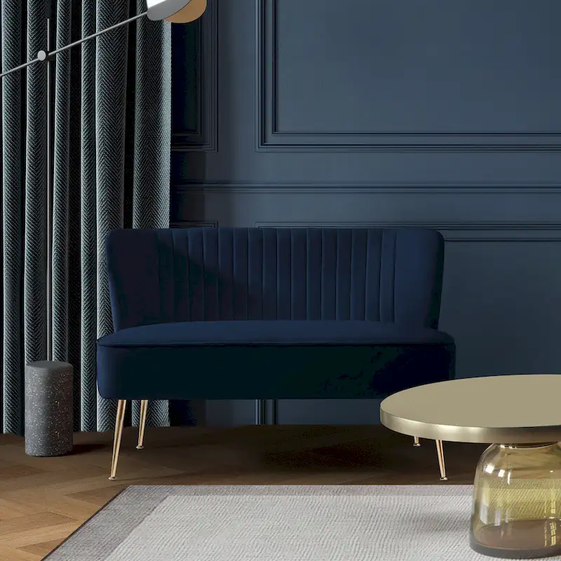 Upholstered Velvet Polyester 46 Wide Loveseat - Armless/ Scalloped Back