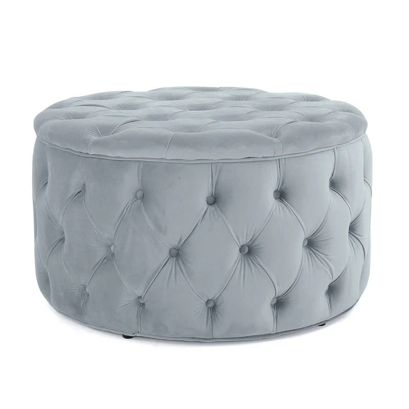 Zelfa Modern Glam Tufted Velvet Round Ottoman by Christopher Knight Home