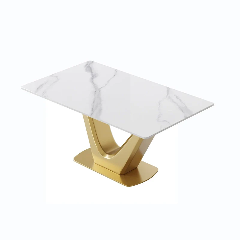 V Shape Pedestal Modern Marble Dining Table Slate Kitchen Table