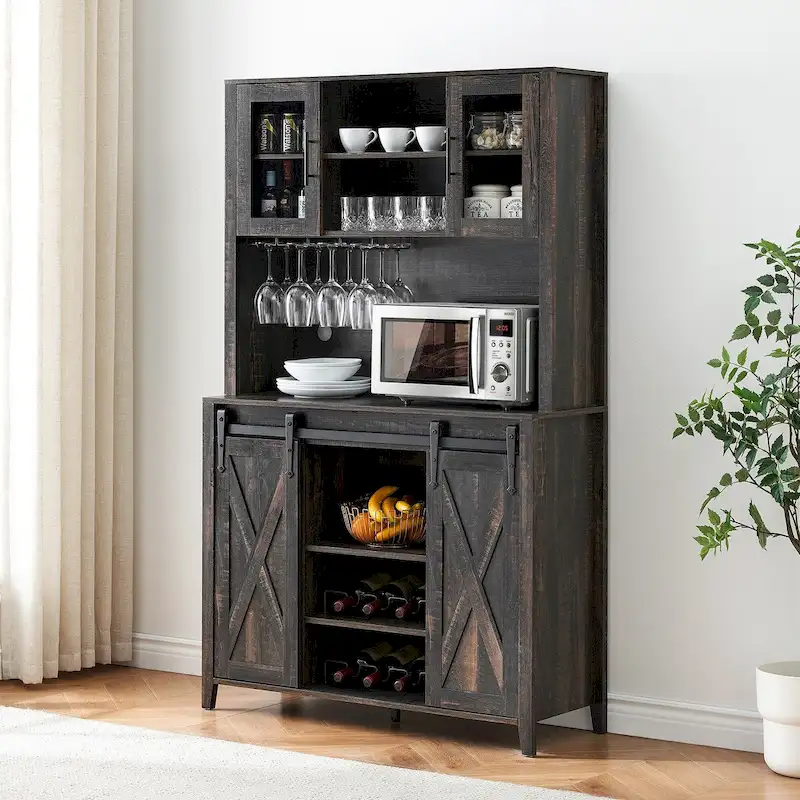 42.5-inch Farmhouse Wine Cabinet with Sliding Barn Door - 15.7D x 42.5W x 69.6H