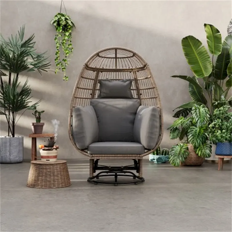 Rattan Egg Patio Swivel Chair with Cushions and Rocking Function