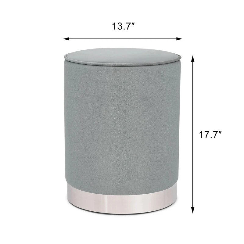 Vanity Upholstered Round Velvet Ottoman Footstool Silver Trim