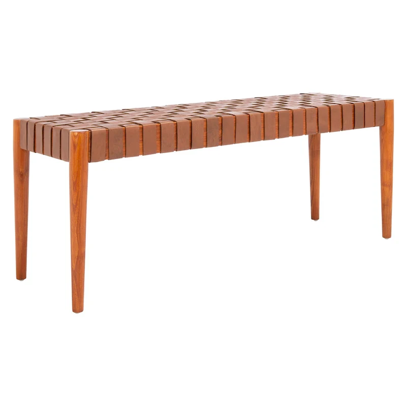 SAFAVIEH Manervia Wood & Leather Bench - 47Wx16Dx18H