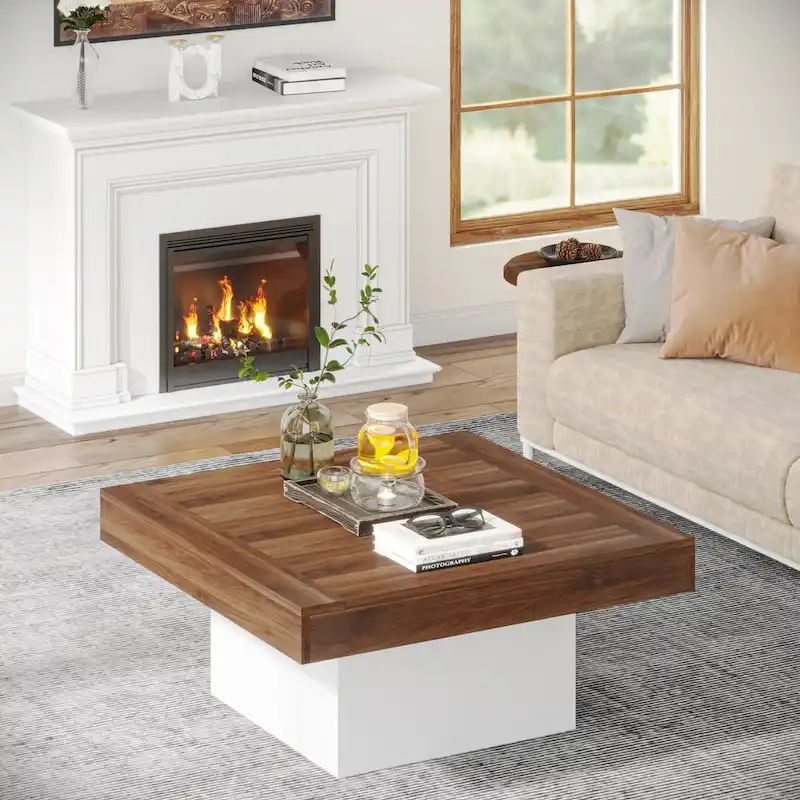 Square Coffee Table with LED Edge Lighting and Open Shelf