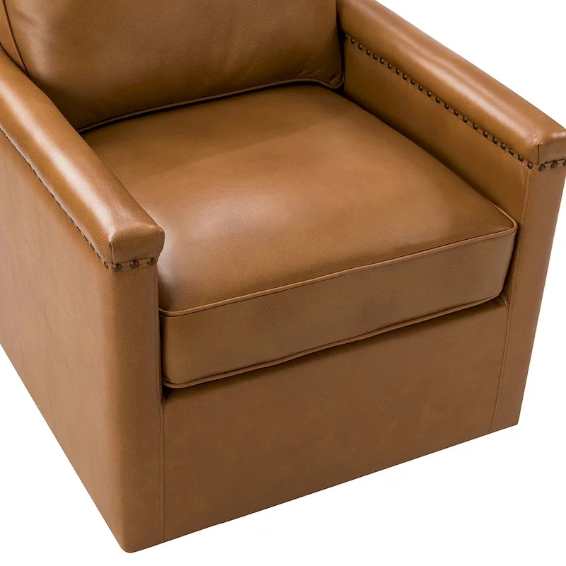 Rita Classic Genuine Leather Swivel Armchair With Nailhead Trims Set Of 2 By HULALA HOME