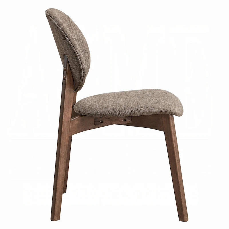 Hamza Side Dining Chair Set of 2, Light Brown Linen, Walnut Rubberwood