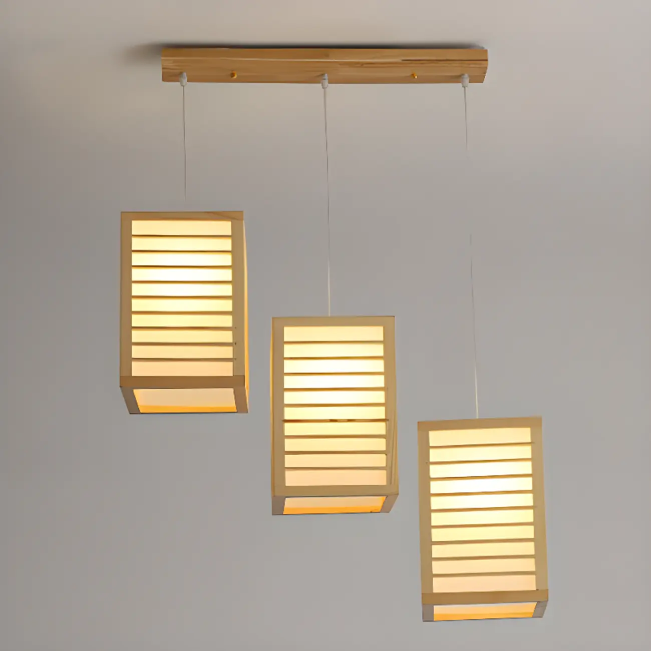 3 Light Island Pendant Light in Natural Wood with Rectangular Shape
