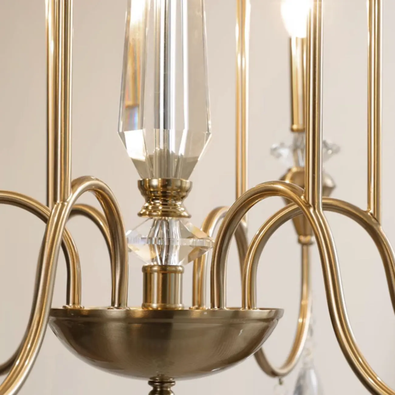 Mid-Century Modern Metallic Alloy Candle Chandelier with Crystal