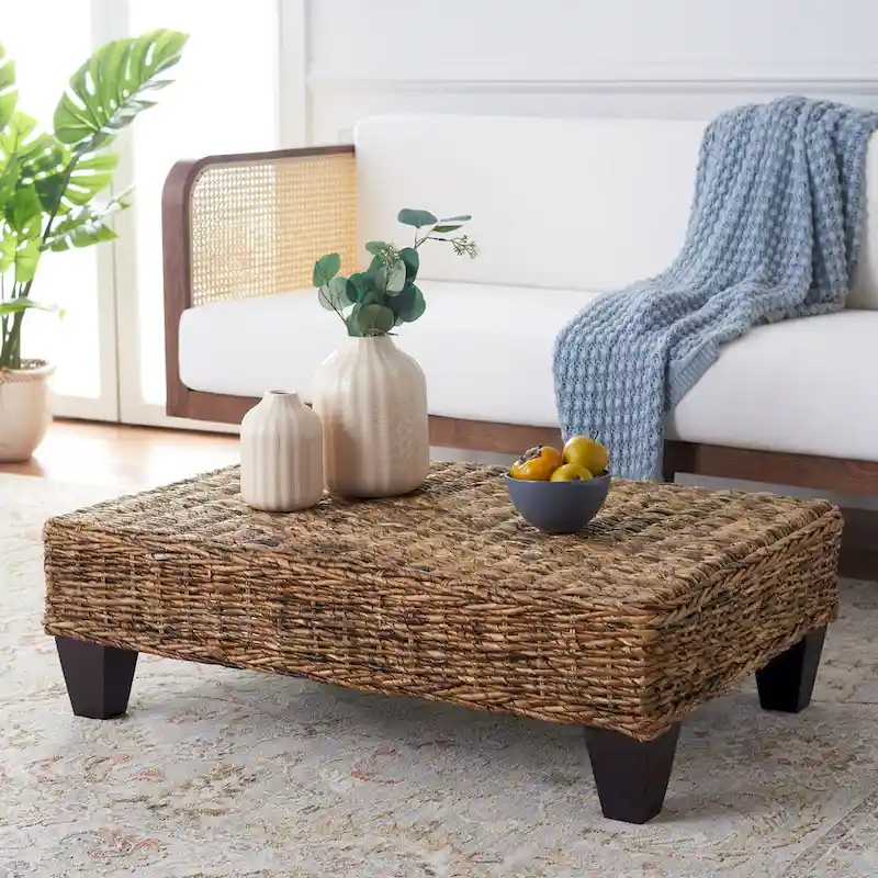 SAFAVIEH Caron Washed Natural Wicker Bench - 41 W x 28 D x 12 H - 41Wx28Dx12H
