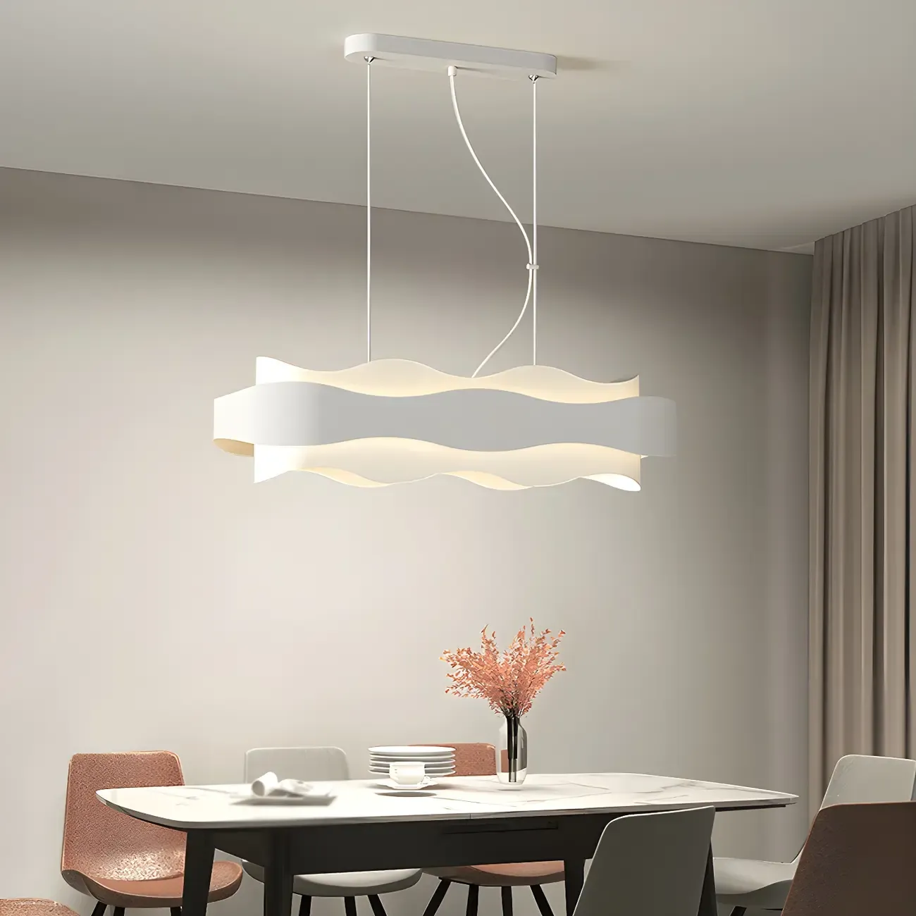 Modish White Metal Wave Pendant Light for Kitchen