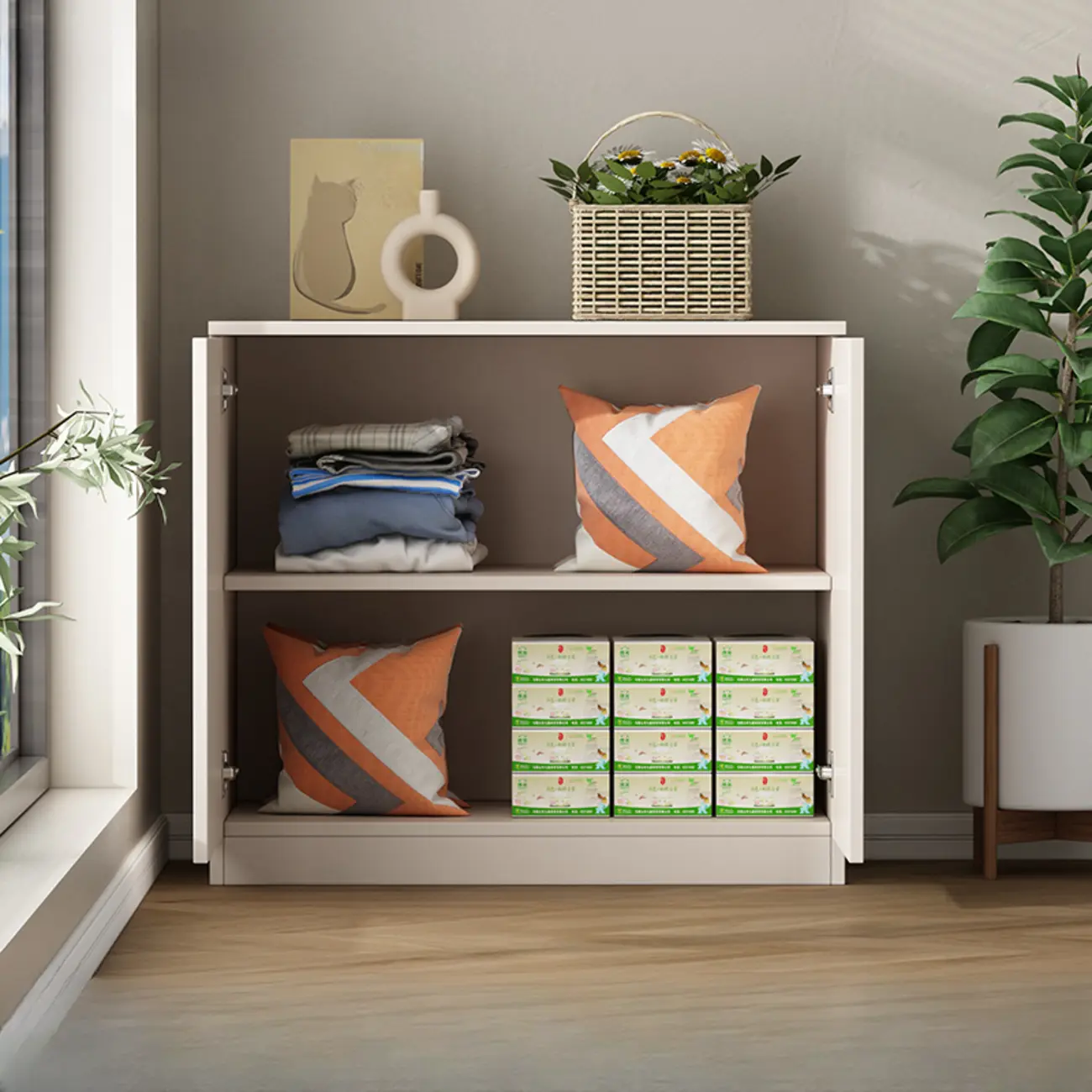 Modern Space-saving Accent Cabinet with Exterior Shelf