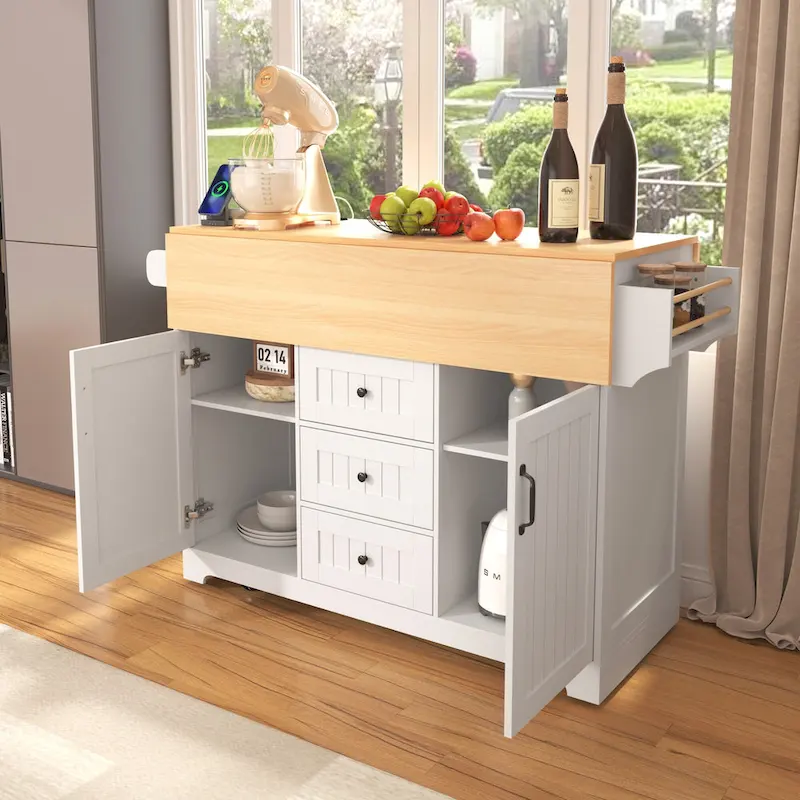 55.7 Large Kitchen Island With 2 Drop Leaf(no include stool)