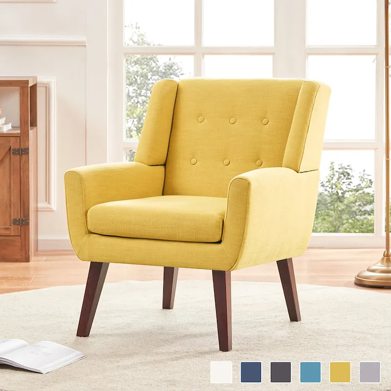 Linen Accent Chair with Tufted Back