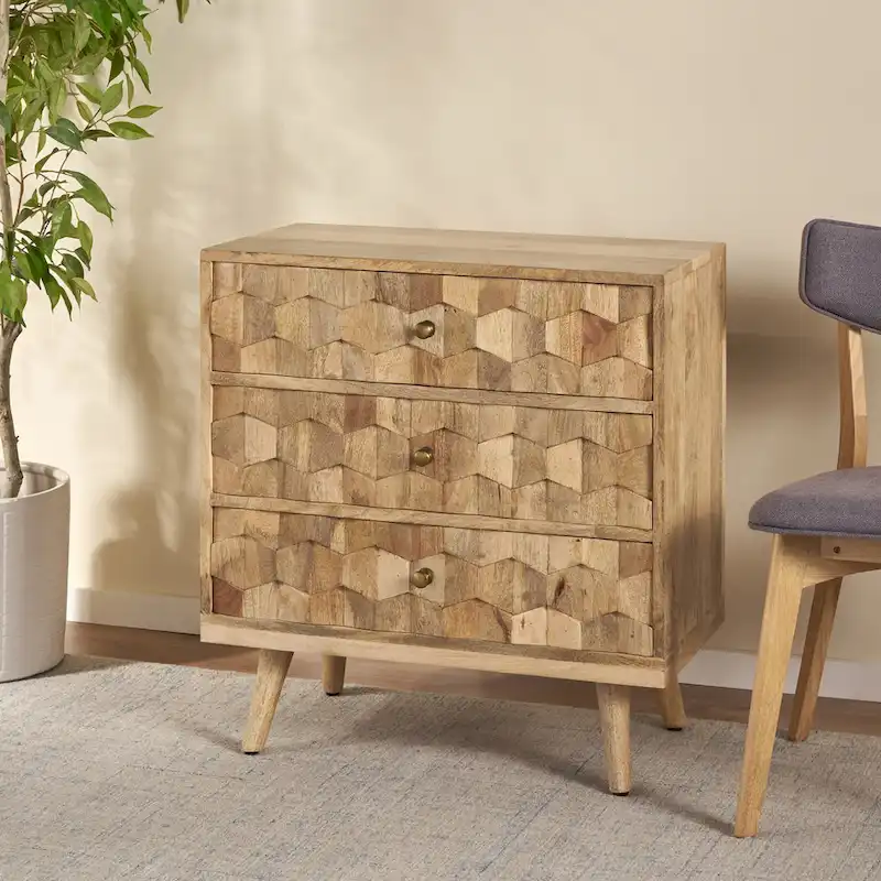 Mid-Century Modern Handcrafted Mango Wood 3 Drawer Chest by